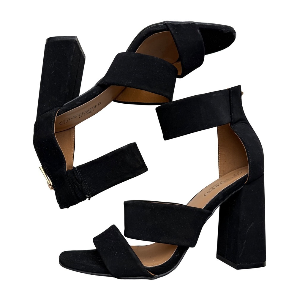 2 Pairs Sz 10 Shoes ~Revamped Black Block‎ Heel Sandals + Blue Platorm Slip On's